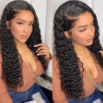 

Jet Black 13X4 Lace Front Human Hair Wig Long Afro Kinky Curly Closure Wig Natural Hairline Glueless Wig Small Average Cap Size