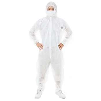 

Safety Disposable Protective Suit Coverall Hooded Long Sleeve Jumpsuit Isolation Provide Full Body Coverage
