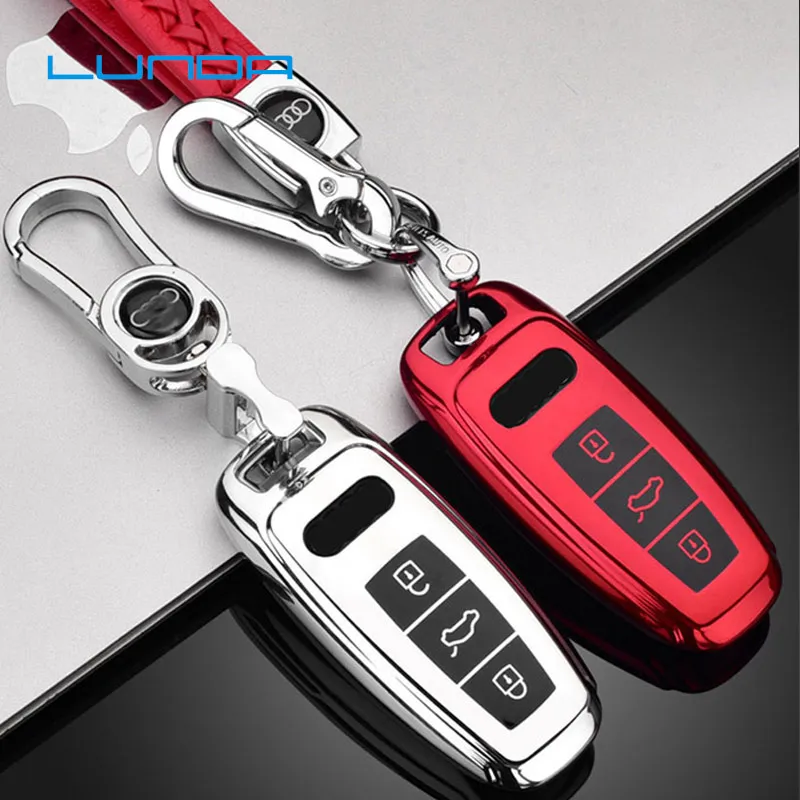 

All-inclusive smart key cover For Audi a6l a7 a8 2019 a8L2018 PC/TPU Car key case Keychain Titanium alloy car key ring