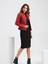 

2022 Spring Autumn Thin Leather Women Slim Solid Jacket Ladies Motorcycle Wear Large Size Stand-up Collar Leather Street Jackets
