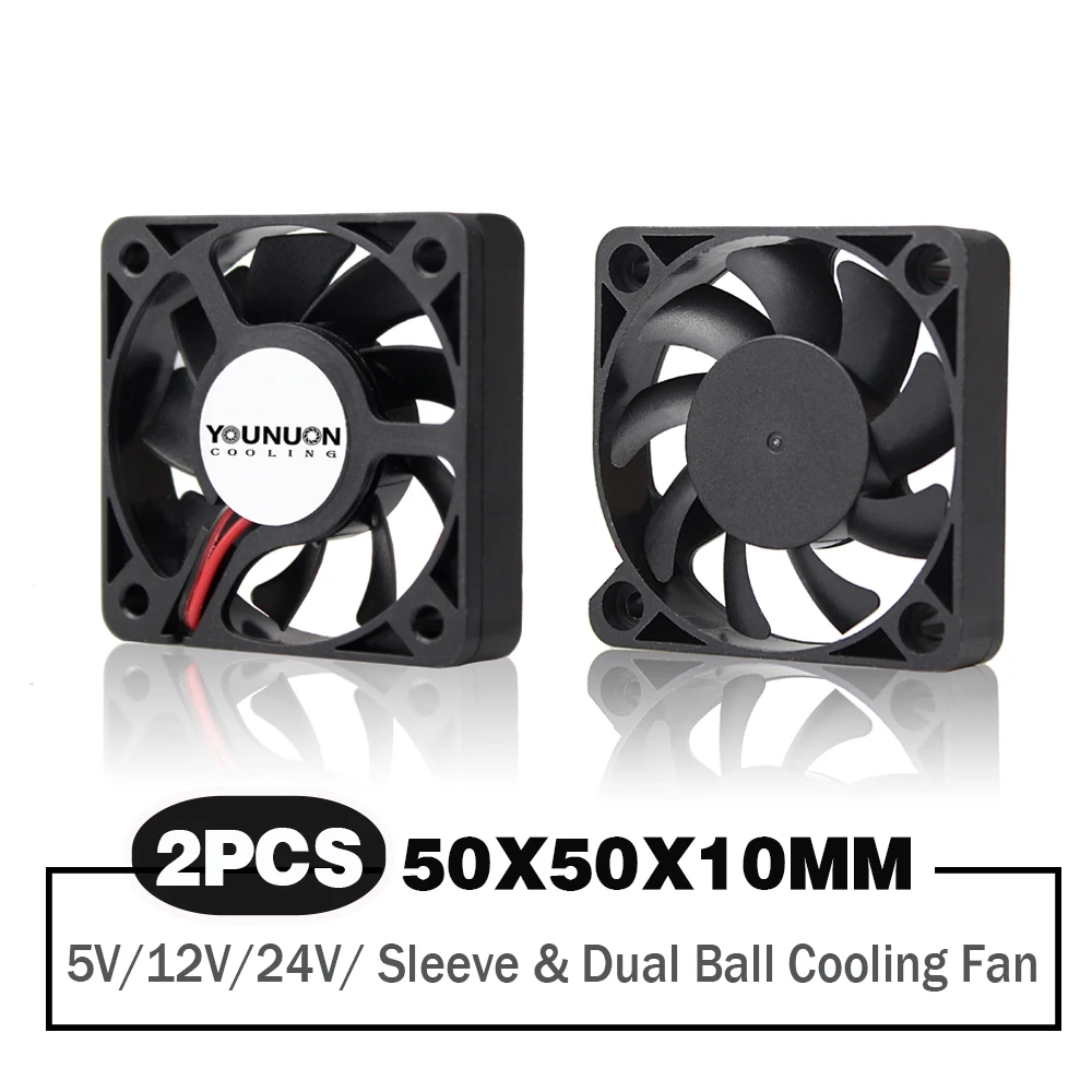 2 Pieces Dual Ball Bearing 50x50x10mm 50mm 5cm DC Brushless Cooling Fan 5V/12V/24V Cooling Cooler Fan delta electronics pfb1224uhe 8f53 dc 24v 2 40a 120x120x38mm 2 wire server cooling fan