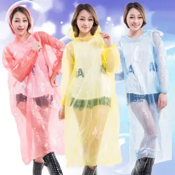 

10Pcs Adult Unisex Disposable Transparent Hood Drawstring Raincoat Protection Suit