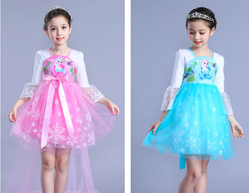 Розовые платья Эльзы для девочек; детское кружевное платье принцессы с героями мультфильмов; вечерние платья для малышей и подростков; Vestidos; детское осеннее рождественское платье «Холодное сердце»; 2