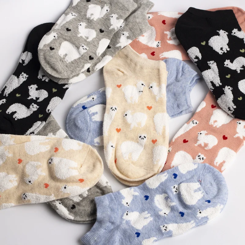 

10 pairs Cotton socks Tiny Alpacas Love Hearts pink Blue black gray Socks Animal Breathable Cozy high quality Fit Women's socks