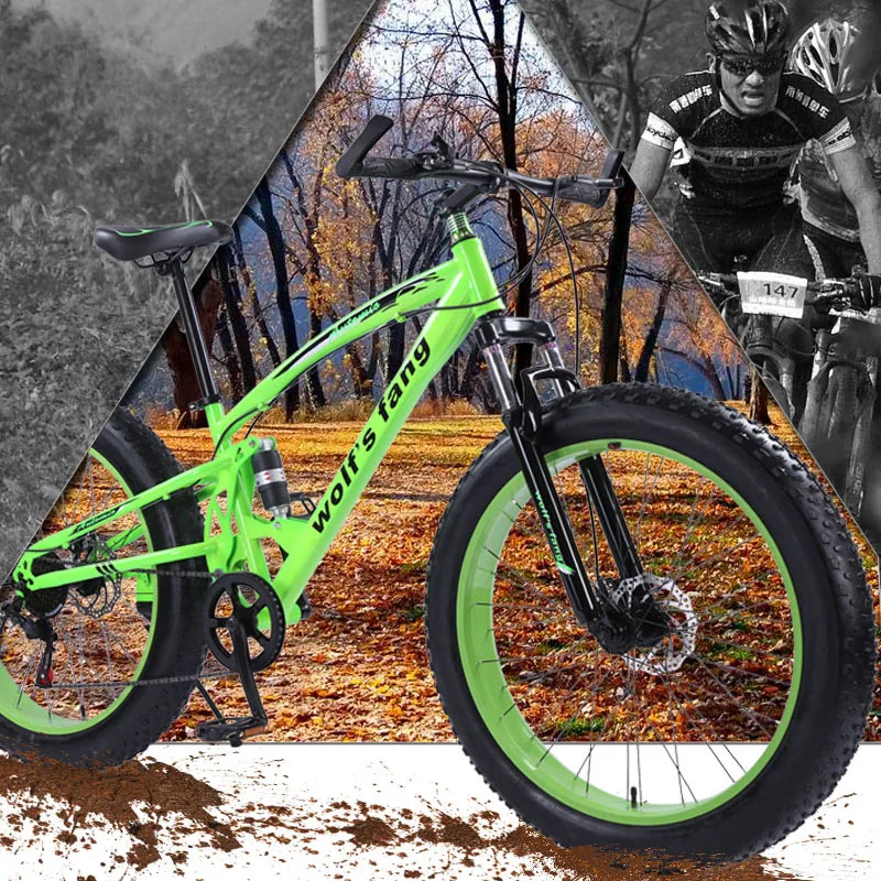 wolf's fang Bicycle Mountain bike 7/21 speed Fat bikes 26*4.0 road bike Snow Bike Full Shockingprllf Frame Male Free Delivery