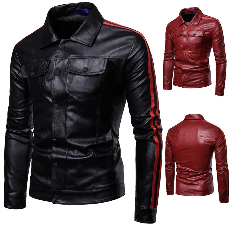 

Hot Selling Western Style Men Fashion And Personality Webbing Windproof Locomotive Leather Coat Jacket Py66