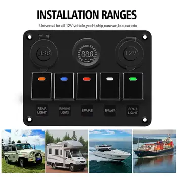 

Car Marine Boat Caravan 5Color Switch Panel Fast Charge Color Screen Voltmeter Lamp Holder Power Supply Control Panel Box