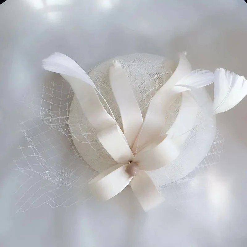 Винтажное свадебное платье, шляпка с вуалью, фетровая шляпа для женщин, свадебные шляпки для женщин, Коктейльные женские LM069 - Цвет: Белый