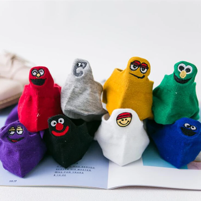 Летние Новые Женские однотонные хлопковые короткие носки с вышивкой и забавными рисунками носки-башмачки