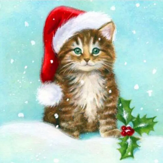 Diamond Painting Cats Christmas Card Gift 5D Diy Full Square / Round Stone Diamond Painting 3D Embroidered Cross Stitch Sticker 2