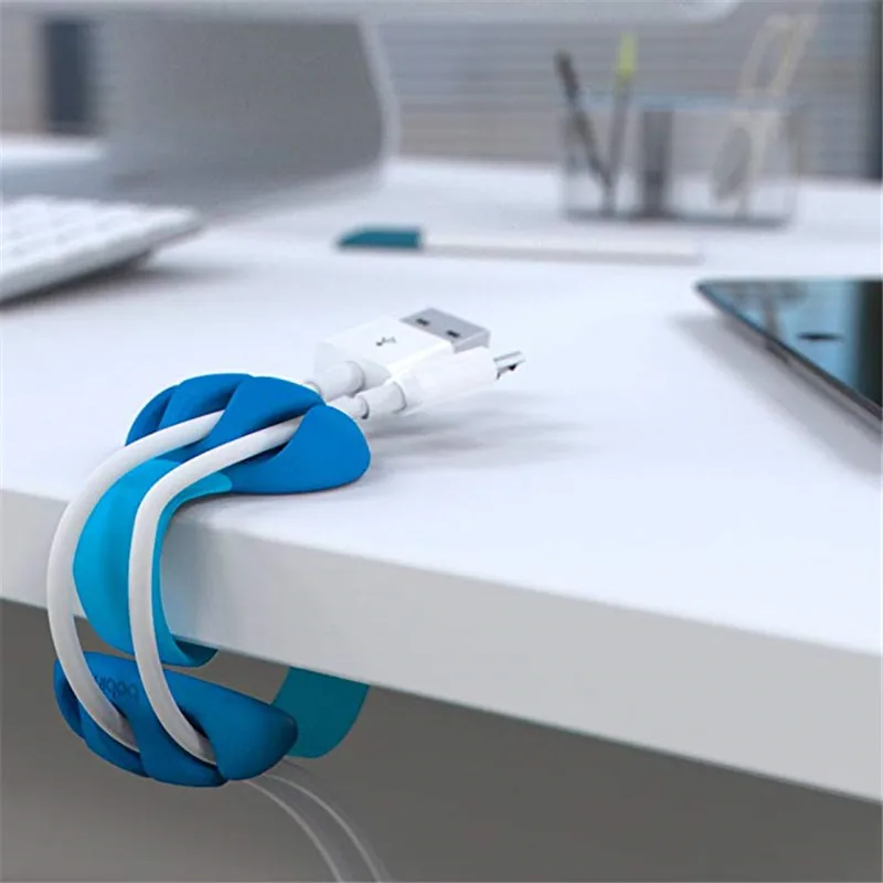 blue cable winder Многоцелевой Настольный телефон устройство для намотки кабеля наушников клип управление Организатор зарядное устройство кабель силиконовый держатель 3 слота полосы - Цвет: blue cable winder