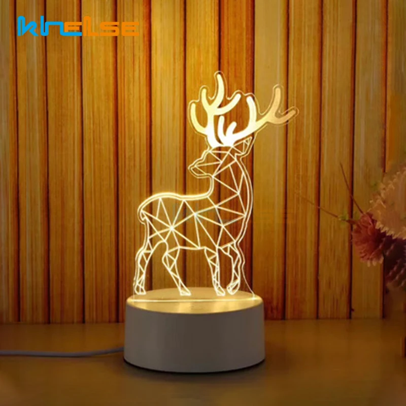 Милый ночной Светильник Sika Deer 3D светодиодный USB настольная лампа для спальни