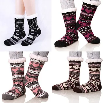 

Womens Thick Warm Snow Cozy Fuzzy Fleece-lined Non-Skid Slipper Socks