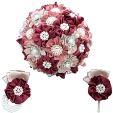 Розовый Свадебный букет Искусственный кристалл свадебные букеты бутоньерка для жениха подружки невесты на запястье цветок корсаж браслет набор
