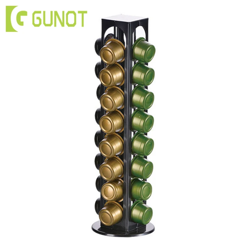 

GUNOT Rotating 32pcs Coffee Holder Capsules Dispensing Tower Stand Fits Nespresso Capsule Barista Tools Shelf Cafe Display Stand