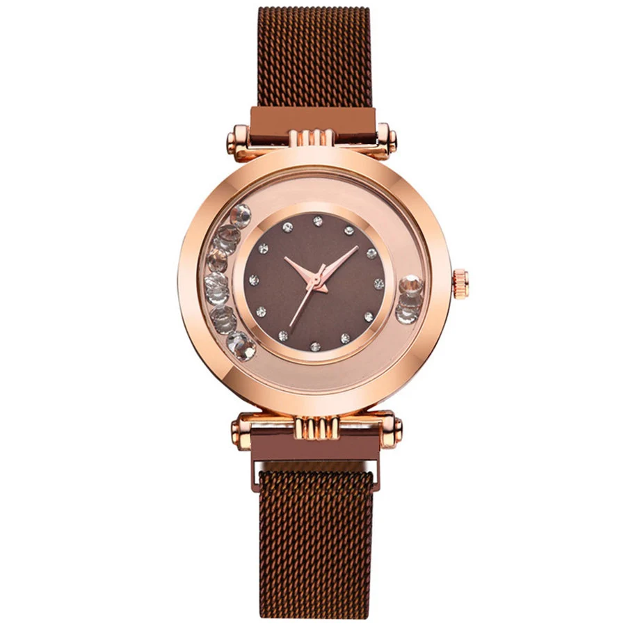 Новинка, роскошные женские часы, бриллиантовые магнитные кварцевые часы, модные женские наручные часы с браслетом, женские наручные часы - Цвет: Кофе