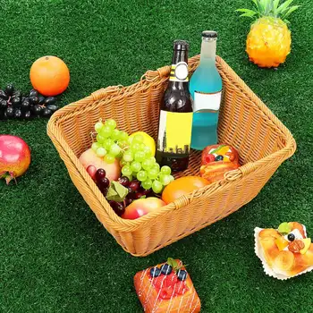 

Rectangle Bread Basket Rattan Storage Basket Food Fruit Vegetable Picnic Basket Supermarket Restaurant Display Tray With Handle