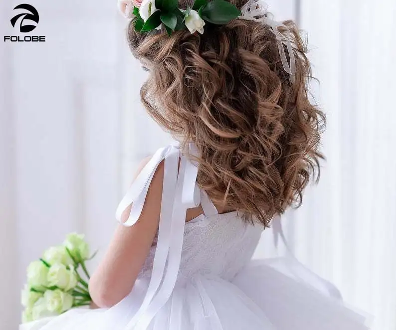 White flower girl dress tulle Junior bridesmaid gown ankle length cupcake toddler formal dresses for wedding with beads sashes
