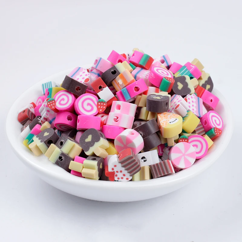 50/100Pcs Fruit/Candy/Ice Cream Random Mixed Color Beads Polymer Clay Beads Polymer Clay Spacer Beads For DIY Jewelry Accesories 7