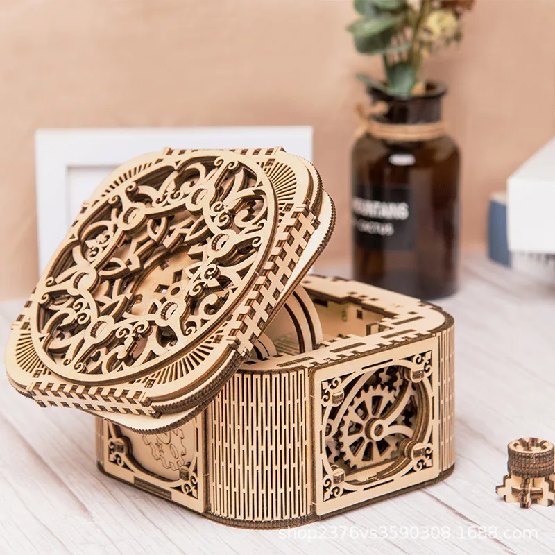 Wooden Jewelry Box Assembled Creative Toy Gift Puzzle Wooden Mechanical Transmission Model Assembled Toy DIY Kids Gifts
