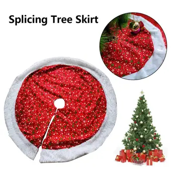 

78cm/90cm/120cm Christmas Tree Skirt Large Stitched Red Snowflake Snowy White Fur Tree Skirt For Xmas Holiday Decorations Mat