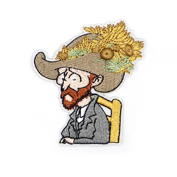

100PCS/lot Van Gogh Self-portrait Embroidery Patch Wearing Sunflower Iron on Patch for Clothes Personality DIY Accessories S106