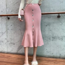 Мода trumpt/Русалка Зимняя юбка для дам Высокая талия трикотажная юбка розовый черный абрикосовый сексуальный миди юбки женские осенние