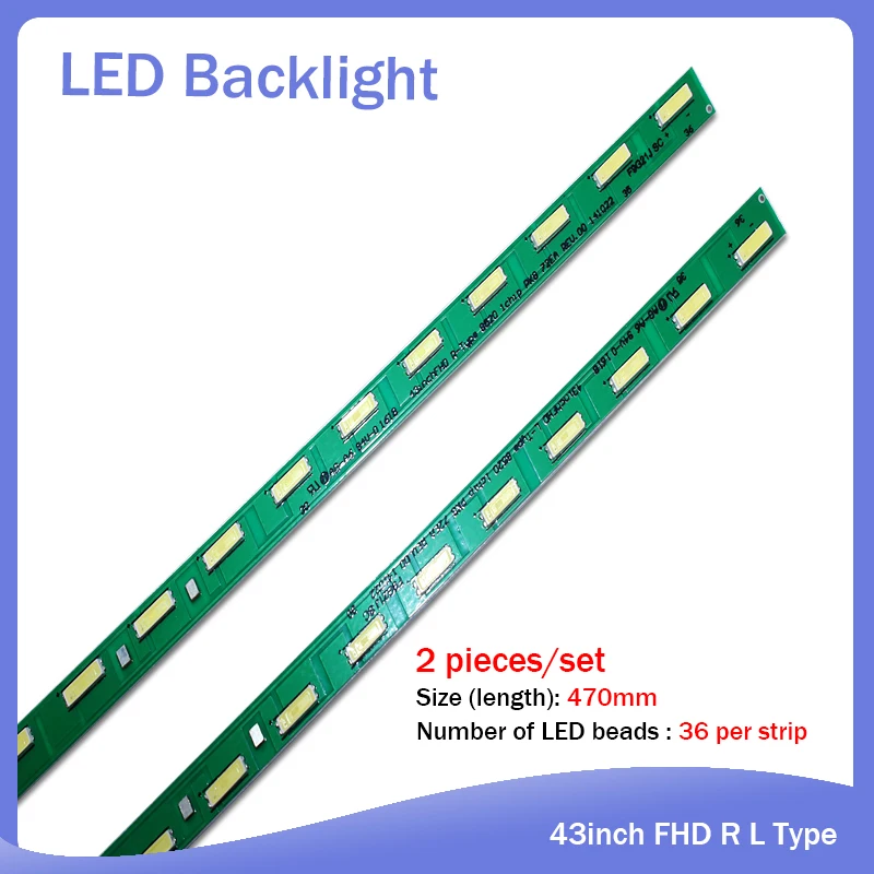 

New 2pieces/set 36LED 47cm LED Strip for LG 43LF5400 43LF5900 MAK632C7801 G1GAN01-0794A G1GAN01-0793A 43inch FHD R L Type