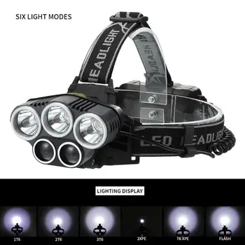

LED Headlight 3xT6+2xXPE 5 LED Head Lamp Fishing hunting lighting bicycle Light 6 Modes Rechargeable Flashlight Torch Lantern
