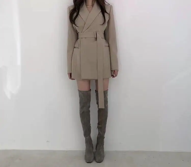 

Women Solid Blazers Notched Slim Lace Up Blazer Coat with Belt New Autumn Fashion Female Elegant Ins Chic Office Ladies