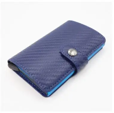 Двойная алюминиевая ремка для телефона коробка держатель кредитных карт из углеродного волокна PU кожа RFID металлический кошелек автоматический Противоугонный Бизнес футляр для удостоверения личности - Цвет: blue single box
