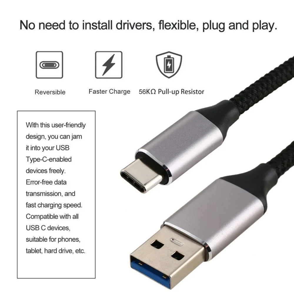 1 м USB 3,1 type-C к USB 3,0 кабель папа-папа нейлоновый плетеный кабель высокая скорость передачи кабель синхронизации данных и зарядки