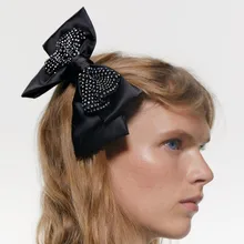 Модные черные заколки для волос ZA с бантом, Заколки для женщин и девушек, элегантная заколка со стразами, аксессуары для волос, подарок F1037