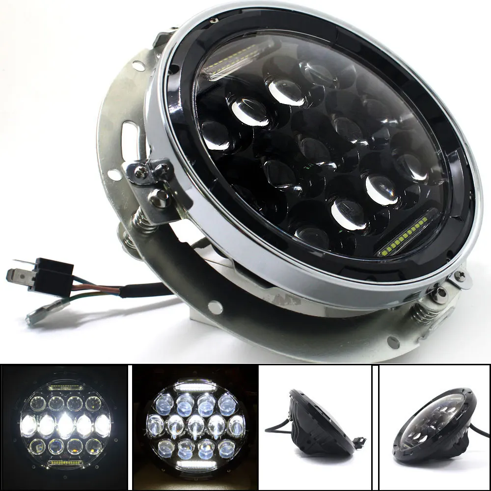 

New Style 7" Motorcycle LED Headlight For Harley FLD Touring Softail with DRL Daytime Running Light & 7"Bracket Mounting Ring