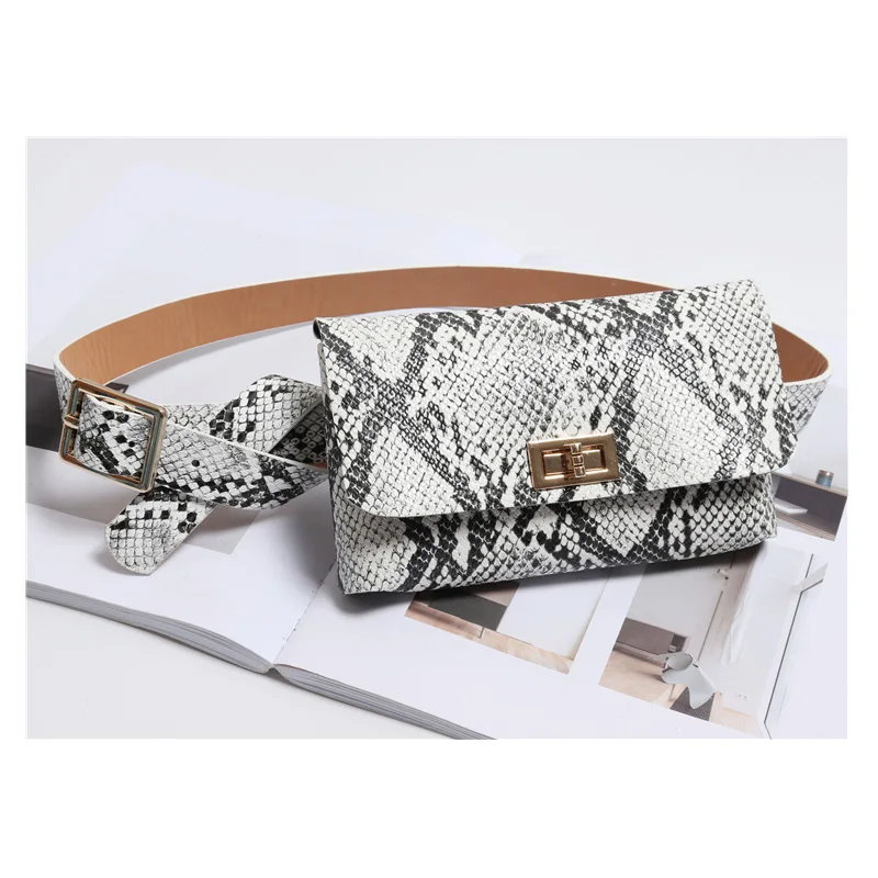 UOSC поясная сумка модная змеиная поясная Сумка женская кожаная поясная сумка винтажный поясной ремень сумки карман для телефона - Цвет: White waist pack