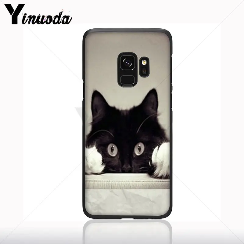 Kucing Hitam Menatap Mata Hitam Lembut Silicone Ponsel Cover untuk Samsung Galaxy S10plus S9 Plus S8plus S10E A50 A70 A10 Case ponsel