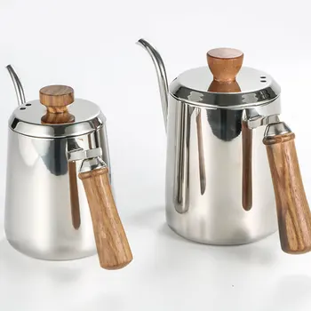 

1pc Kettle Stainless Steel Wooden Handle Gooseneck Hand Drip Coffee Pot Coffee Kettle Tea Pot for Cafe Kitchen Tea House