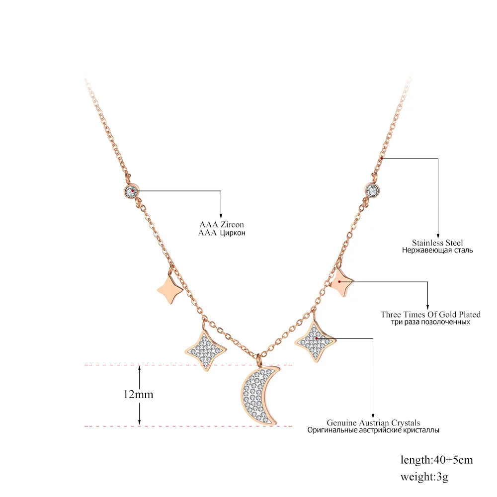 Lokaer титановая нержавеющая сталь CZ кристаллическая звезда Подвеска в виде Луны ожерелье ювелирные изделия модное ожерелье-чокер для женщин Девушка N19116