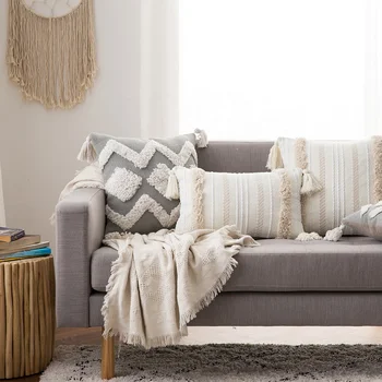 

Boho Throw Pillow Cover Morocco Decorative Macrame Pillow Case 45*45 Tufted Luxury Cushion Cover with Tassel Sofa Bed Home Decor