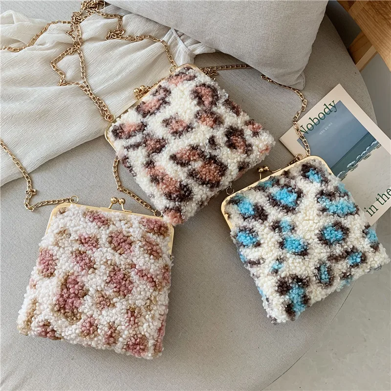 

Fur Bag Korean Fashion Trend Plush One-Shoulder Diagonal Leopard Winter Women Bag 2019 Winter New