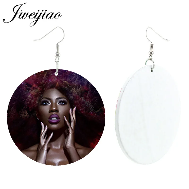 

JWEIJIAO Hot Sale Fashion Black Girl Wooded Dangle Earring Pendant 60mm Round Wood Drop Earrings For Party Jewelry Gift WD213