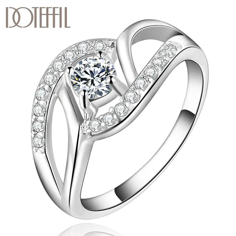 

DOTEFFIL 925 Sterling Silver Double Ring AAA Zircon For Women Fashion Wedding Engagement Party Gift Charm Jewelry