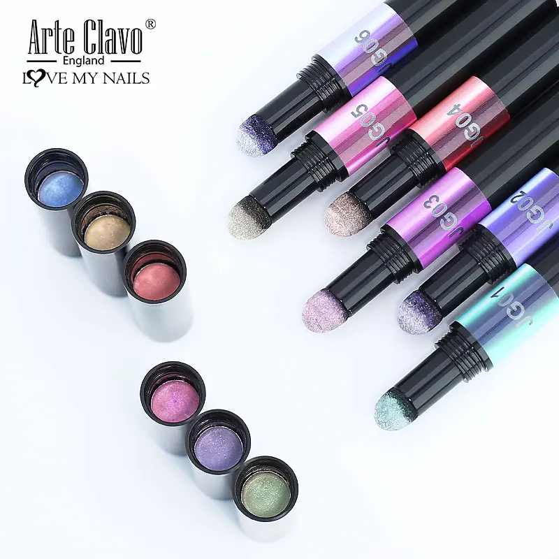 Arte Clavo Air Cushion Magic Powder Pen Mirror UV Gel Chrome Nail Art Glitter Holographic Effect Auroras UV Gel Magic Powder Pen