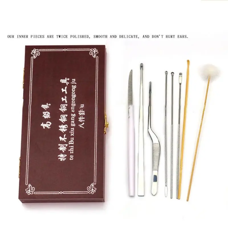 Инструменты для сбора ушей 8 шт. набор расширенные профессиональные инструменты для сбора ушей гусиное перо палка деревянная коробка