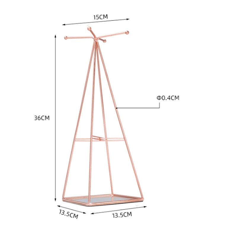Скандинавский светильник, роскошный стиль, ювелирная витрина, полка для ожерелий, серьги, Золотая Геометрическая кованая железная стойка для хранения, украшение для рабочего стола - Цвет: Rose Golden