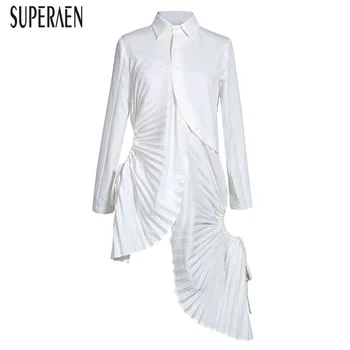 

SuperAen Fashion Europe Women Dress New 2020 Summer New Solid Color Cotton Ladies Dress Irregular Women Clothing
