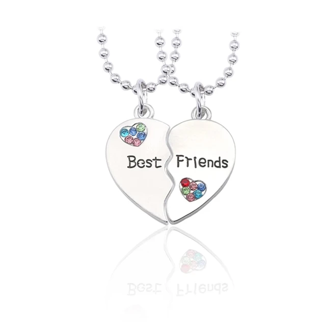 Fashion Best Friends Honey Love Couple Pendant Necklace 2 Pcs/ Set Rainbow Broken Heart BFF Good Friends Friendship Jewelry Gift 21