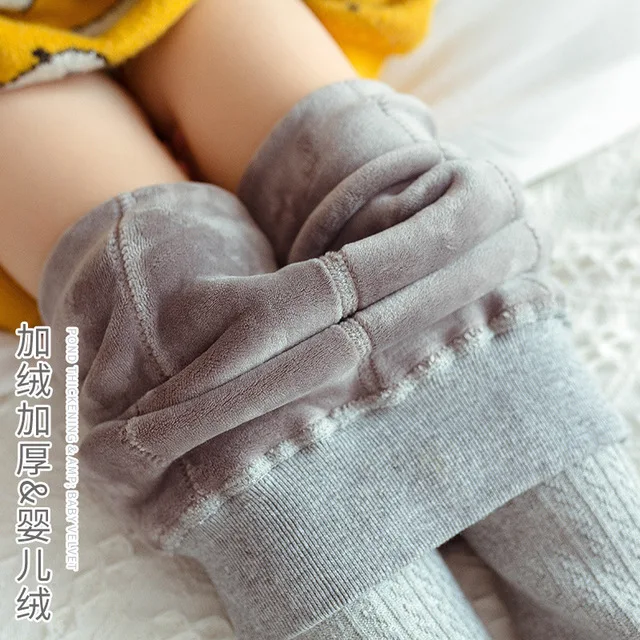 Autumn winter plus velvet thickening children pantyhose kids baby girls tights bow warm baby girl stockings