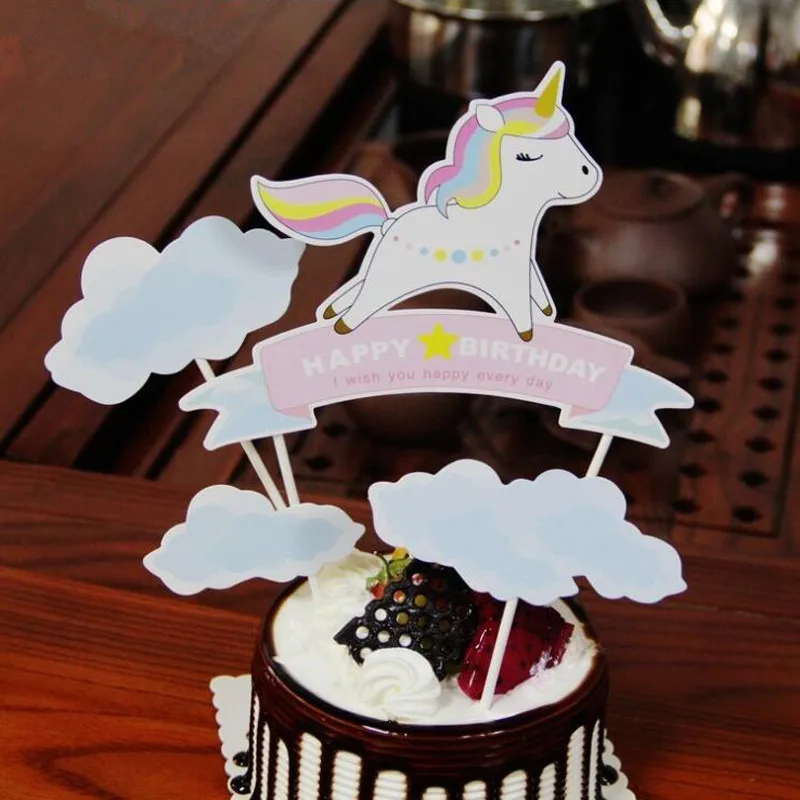 

1PCs/Set Unicorn Happy Birthday Toppers For Baby Shower Cupcake Toppers Cake Topper Wedding Personalized Cake Decoration