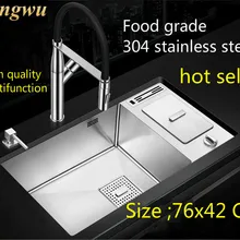 Роскошная большая кухонная ручная раковина одинарная мойка из нержавеющей стали,, 76x42 см